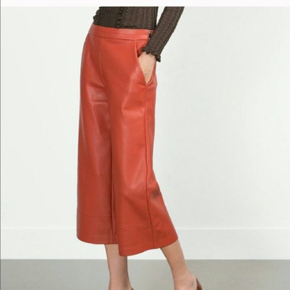 Zara Trafaluc faux leather wide leg trousers